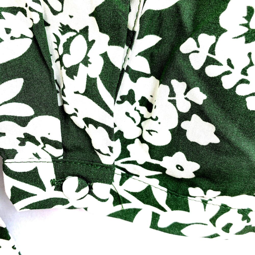 Fun 2 Fun Top Women Small Green Pleated V Neck Floral Print Long Sleeve - Picture 4 of 11